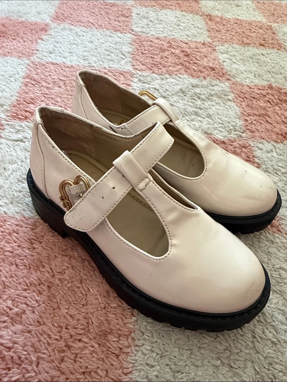 Sam Edelman Girls' Cream T-Strap Mary Jane Shoes with Black Sole